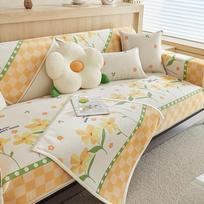 Vasaros svetainės gėlių rašto neslystanti baldų apsauga ledo šilko užvalkalas sofos pagalvės užvalkalas slipcover 70X70 beige