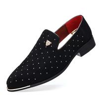 Popular Men Suede Leather Driving Shoes Black Blue Slip On Rivet Trend Summer Men Leather Loafers Drop Shipping 6 juoda