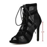 Seksualūs aukštakulniai tuščiaviduriai tinklelio sandalai moterims vasariniai kryžiuoti atviru priekiu sandalai su kulnu kulkšnies dirželiu šokių batai juodi tinklelio sandalai 36 black
