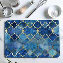 1Pcs Rubber Drying Mat With Retro Moroccan Blue Golden Print For Coffee Shop Kitchen Carpet Tableware Durable Diatom Mud Table Mat Pet Mat Coffeeware 30*40 CM blue