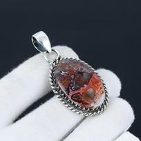 Laguna Lace Agate Gemstone Handmade 925 Sterling Silver Jewelry Pendant, Natural Laguna Lace Agate, Holiday Gift for Her Jewelry for Special Occasions 1.96" raudona
