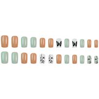 Square Press on Nail French Tip Fake Nails Glues on Nail Leaves Artificial Nails beige