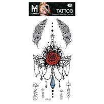 Paprasto gėlių bohemiško mėlynos rožės undinės vandeniui atsparus tatuiruotės lipdukas, imituojantis vandens perkėlimo pavyzdį 205*105mm black