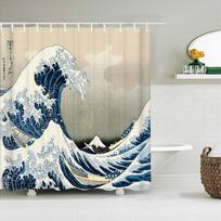 Japanese Sea Waves Koi Spray Fabric Shower Curtain Bathroom Curtains Plum Blossoms Mount Fuji landscape Bath Screen with Hooks W90xH180cm gray