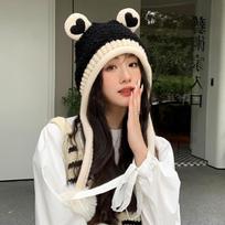 New Hat Female Love Frog Knitted Fluffy Hat Winter Warm And Cold Wool Ear Protection Hat Tide average size