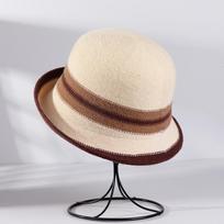 Season Hat Women'S Knitted Crimped Jazz Top Hat Outdoor Play British Style Explosion Striped Color Matching Basin Hat Tide average size smėlis