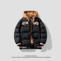 Men's Trendy Hong Kong Style Hooded Cotton Jacket - Loose, Thickened Design for Autumn/Winter 2XL
