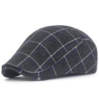 Winter Thick Woolen Warm Beret Men's British Plaid Duckbill Cap Women's Casual Forwarder Hat Baret Chapeau Bere Adjustable