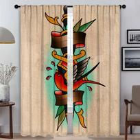 Window Curtain for Room 2 Panel New School Tattoo Kitchen Curtains Blinds Partition Tulle for Bedroom Home Interior Curtains W50xH70cmx2pcs-CL