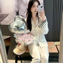 Ice Silk Pajamas Women's Skin-friendly Comfortable Casual Internet Celebrity Jacquard Silk Home Clothes for Spring Autumn M smėlis