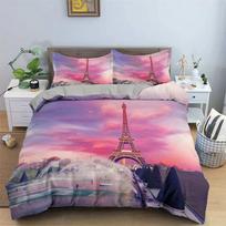 Paris Tower Duvet Cover Famous Buildings In France for Women Men Adults Pink Romantic Bedroom Decoration Polyester Quilt Cover 135x200cm 2pcs