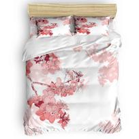 Pale Pink Duvet Cover Set, Sakura Branch with Cherry Flowers Tender Japanese Spring, Decorative 3 Piece Bedding Set , King Size EU single(135x200cm)