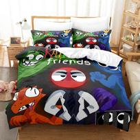 Rainbow Friends Bedding Sets 3D Kids Duvet Cover Set With Pillowcase Twin Full Queen King Bedclothes Bed Linen For Boys Girls EU single(135x200cm) black