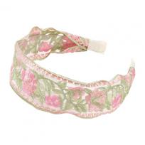 Mesh Yarn Wide Headband Retro Embroidery Flower Pattern Hair Hoop Soft Elastic Headband Hair Accessory rožinė