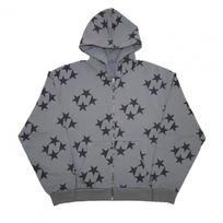 Hoodie Coat Star Print Pockets Zipper Closure Elastic Thread Cuff Long Sleeve Loose Unisex Hooded Streetwear Hip Hop Fall Winter S pilka