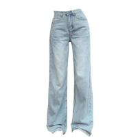 Women Retro Jeans Stylish Women's High Waist Wide Leg Jeans with Bow Embroidery Pockets Chic Denim Pants for A Trendy Look Women M šviesiai mėlyna spalva