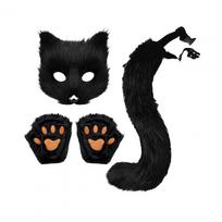 1 Set Cosplay Fake Fox Tail Mittens Masque Set Soft Fuzzy Plush Adjustable Waist Circumference Anti-slip Performance Club Dance juoda