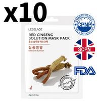 Lebelage Red Ginseng Solution Mask Pack (10 Sheets) – Revitalizing & Anti-Aging Face Masks black