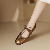 Krazing Pot Sheep Skin Summer Spring Autumn Low Heels Women Round Toe Butterfly-knot Decoration Shallow Pumps 35 auksas