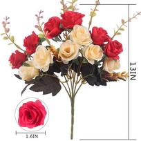 12 Heads Rose Artificial Flowers Fake Two color Flowers with Stems Faux Roses Flower Bouquets Home Wedding Christmas Party Decor raudona
