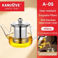 KAMJOVE Stiklinis arbatos rinkinys Biuro gėlių arbatos puodelis Aukšto borosilikatinio stiklo arbatinukas su infuzoriumi Virdulys Namų ūkio arbatos rinkinys Filtruotas arbatos puodelis white