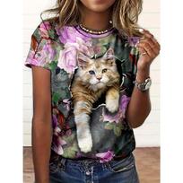 Women 3D Cute Cat Printed Women's T-Shirt Summer Oversized T-Shirt Fashion Popular Clothes Women Clothing Short Sleeve Blouse S