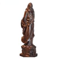 1 pc Wood carving of the statue of the founder of Dharma living room office bookshelf desktop Home furnishings Chinese Crafts H 20CM