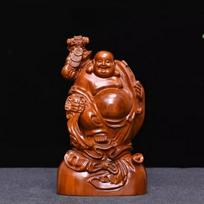 Chinese Style Retro Solid Wood Carving Maitreya Buddha Decorations Home Living Room Character Root Carving Decoration Crafts 20CM rožinis miškas
