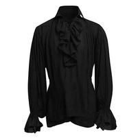 Solid Long Sleeve Men's Vintage Pom Pom Sleeve Prince Vintage Performance Dress Long Sleeve Shirt 5XL black
