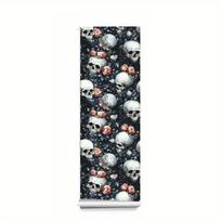 1roll Dark Style Skeleton Self-adhesive Wallpaper Waterproof Skull Floral Leaf Wallpaper Removable Wall Stickers for Living Room Furniture Restoration 45*200cm black