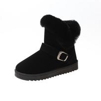 Winter Fashion Short-tube Plus aksominiai sniego batai moterims su integruotu kailiu storinančiais vienos kojos plokščiapadžiais batais 40 juoda