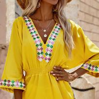 Boho Summer Beach Bat Shirt Sun Protection Women's Dress S geltona