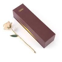 Long Stem 24k Gold Dipped Rose Flower Straight Handle Ornaments Handcrafted Gift brown