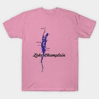 T Shirt Women Lake Champlain Map Harajuku Print Kawaii Tshirt Summer Short Sleeve Female T-Shirt Top Tee S rožinė