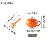 300/450 ml Helovino moliūgo formos keraminis puodelis su šaukštu Kawaii sriubos puodelis su dangteliu Avižinių dribsnių puodelis Creative Water Cup orange