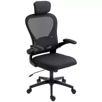 HOMCOM Biuro kėdė Ergonomiška stalinė kėdė su atlenkiamomis porankiais, reguliuojama juosmens atrama, juoda