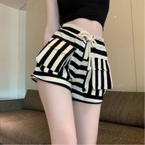 High-waisted Striped Shorts Women's Summer Elasticated Waist Baggy Wide-leg Pants Wear Slimming Sports A-line Spice Hot Pants M