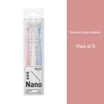 Nano Plataus Galvutės Minkštų Šerių Dantų Šepetėlių Rinkinys - Japoniško Stiliaus Suaugusiųjų Pakuotė, 3 Silikoniniai Šepetėliai (Makaronų spalvos) pink