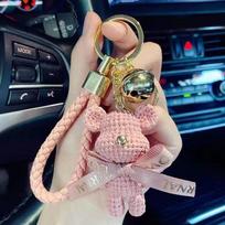 Mielas dervos kailio meškiukas lankelis triušio raktų pakabukas šventinis automobilio raktų pakabukas mergaitei kūrybinga dovana austa madinga lėlės krepšio pakabukas rožinė
