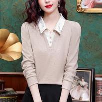 Fake Two-piece Long-sleeved Sweater for Women In Spring New Slim Top Temperament Pullover Shirt S