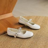 Krazing Pot Cow Skin Fashion Spring Size 42 41 Flat with Women Luxury Shoes Round Toe Crystal-studded Shallow Flats 35 dramblio kaulas