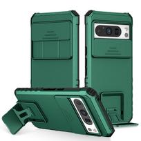 Slenkantis kameros objektyvo apsauginis stovas Telefono dėklas Google Pixel 8 Pro Hibridinis šarvuotas Atsparus smūgiams Stovas Dangtelis Buferis For Google Pixe 8 žalia