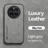 Magnetinis prabangus odinis telefono dėklas, skirtas Realme 12 11 10 9i Pro Plus C67 C55 C53 X2 5G 4G, su metaline plokštelės atrama, automobilio laikiklis For Realme12 ProPlus šviesiai pilka spalva