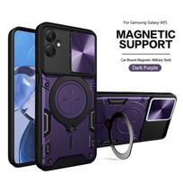 For Samsung Galaxy A05 2023 Case Slide Camera Lron Protection Phone Cases For Samsung A05 A 05 SM-A055M Ring Holder Back Cover For Galaxy A05 tamsiai violetine spalva