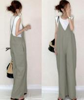 Thickened 5-Color Japanese Wide-Leg Jumpsuit with Suspenders - Summer 2024 Collection One Size