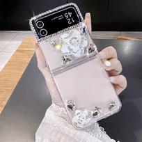 For Samsung Galaxy Z Flip 5 High-end Camellia With Rhinestone Transparent Fashion Girl PC Phone Case Samsung Galaxy Z Flip 3