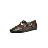 Krazing Pot Sheepskin Spring Summer Size 41 Thick Low Heels Mary Janes Women Silver Color Round Toe Buckle Flats 35 ruda