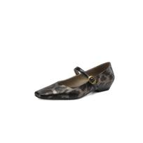 Krazing Pot Cow Skin Spring Summer Size 41 Thick Low Heels Women Square Toe leopard metal buckle Shallow Pumps 35