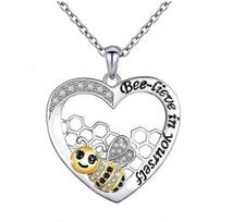 New Style Fashionable Infinite Love Bee Heart-shaped Necklace for Women, Lettering Little Bee Drop Oil Color Pendant gray