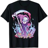 Pastel Goth Creepy Death Grim Reaper Kawaii Occult T-Shirt S juoda